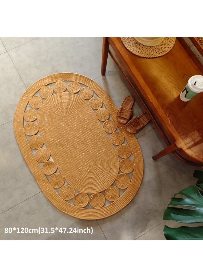 LAZY H CORNER Oval Gold Luxury Doormat - Washable Non-Slip Entrance Rug - Handwoven Linen & Cotton Mats - Soft Bohemian - Modern Entry Carpets - Image 2